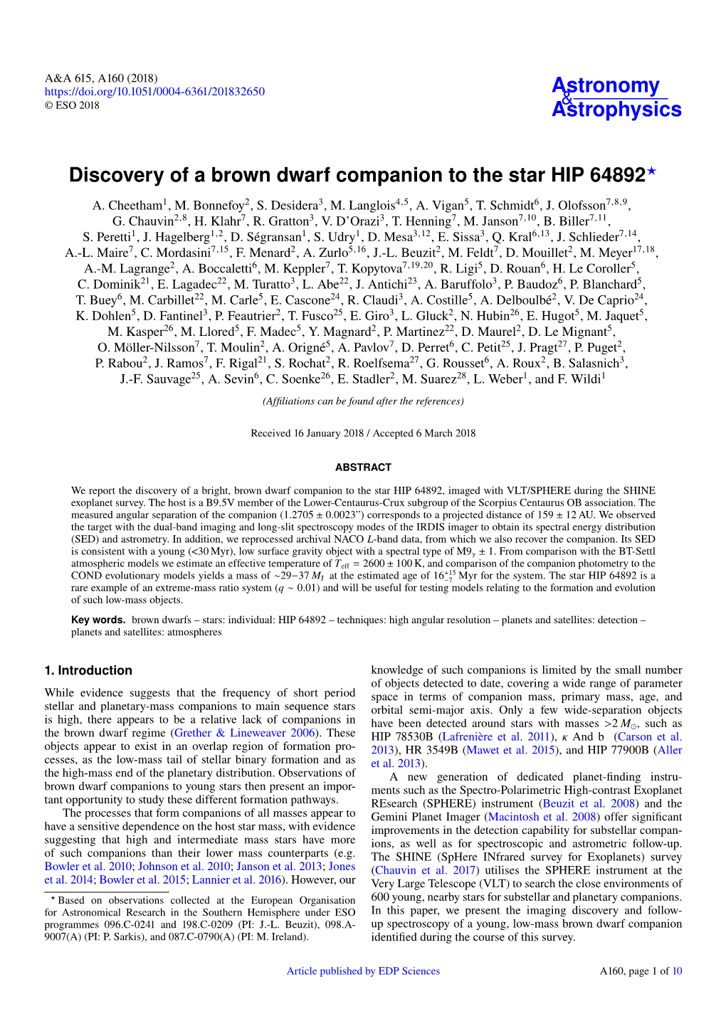 Discovery of a Brown Dwarf Companion to the Star HIP 64892? A