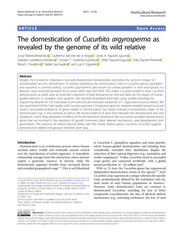 The Domestication of Cucurbita Argyrosperma As Revealed by the Genome of Its Wild Relative Josué Barrera-Redondo 1, Guillermo Sánchez-De La Vega 1, Jonás A