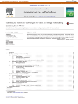 Materials and Membrane Technologies for Water and Energy Sustainability