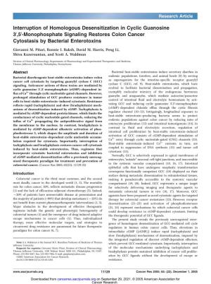 Interruption of Homologous Desensitization in Cyclic Guanosine 3V,5V-Monophosphate Signaling Restores Colon Cancer Cytostasis by Bacterial Enterotoxins