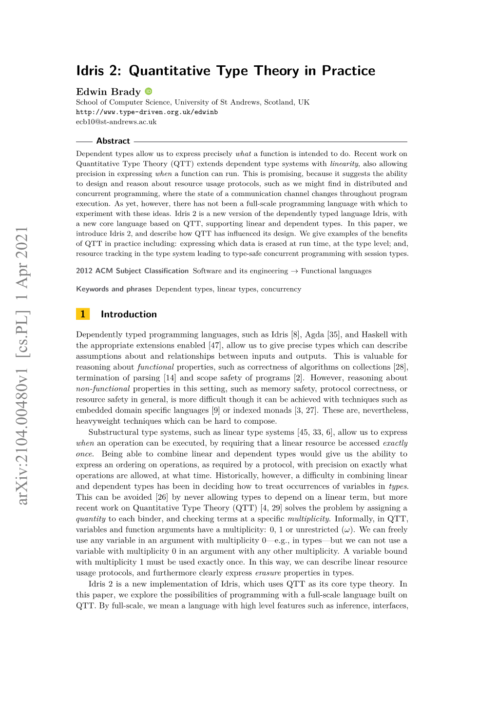 Idris 2: Quantitative Type Theory in Practice