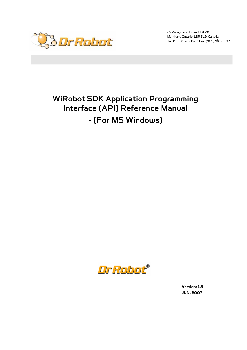 Wirobot SDK Application Programming Interface (API) Reference Manual - (For MS Windows)