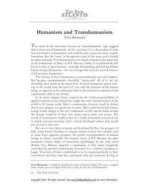 Humanism and Transhumanism Fred Baumann