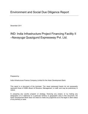 Environment and Social Due Diligence Report IND: India