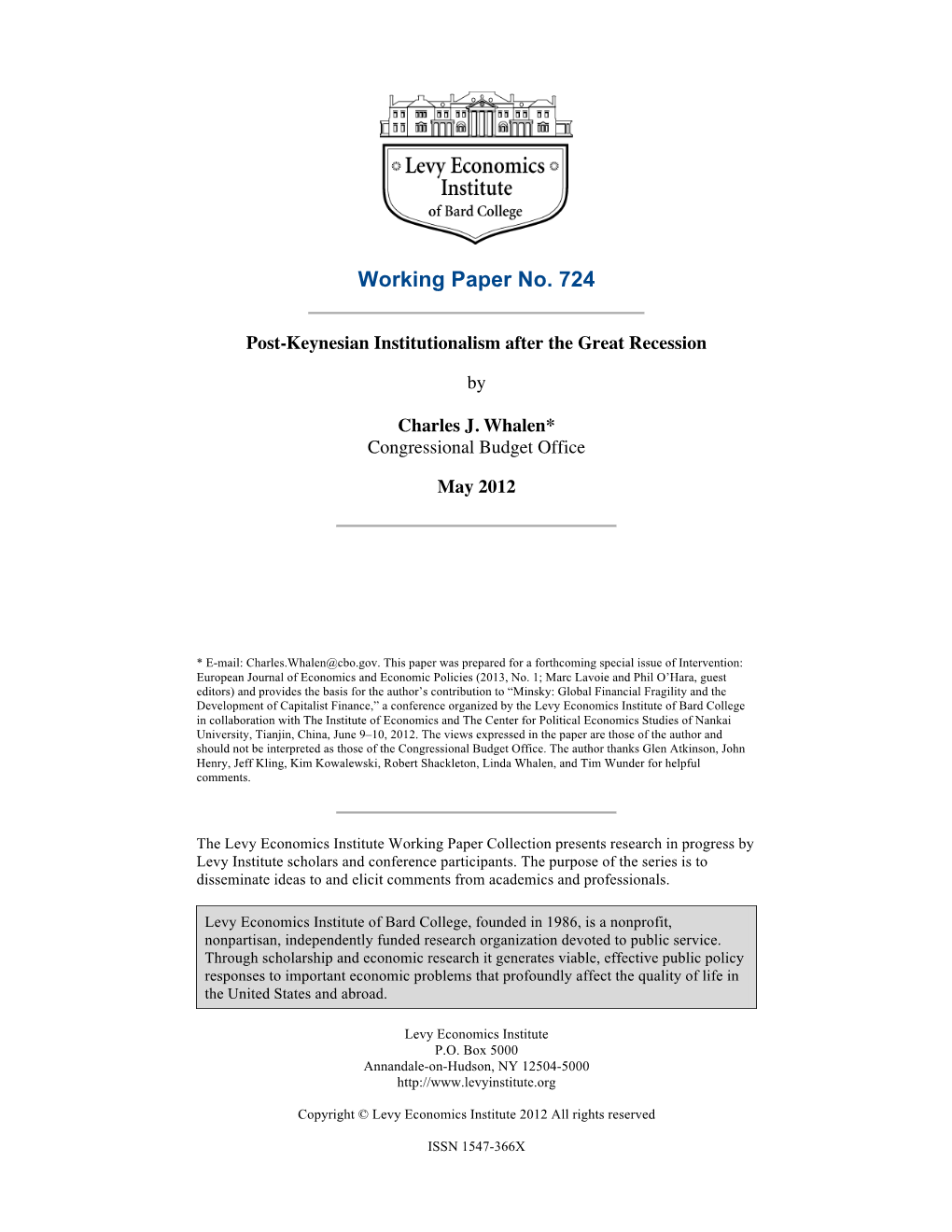 Post-Keynesian Institutionalism After the Great Recession