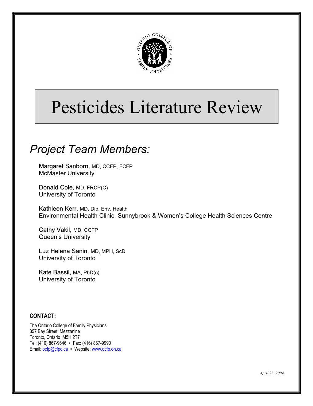 Pesticides Literature Review