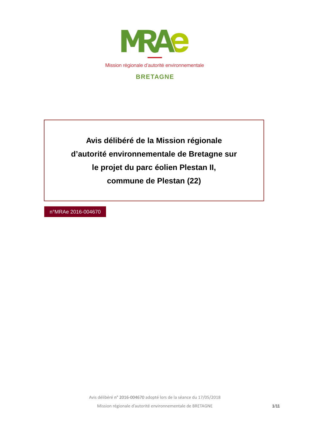 Avis Délibéré De La Mission Régionale D'autorité Environnementale De