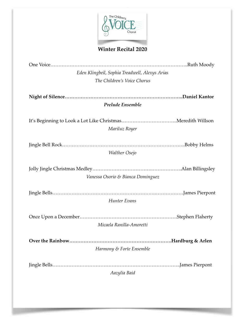 Winter Recital Program