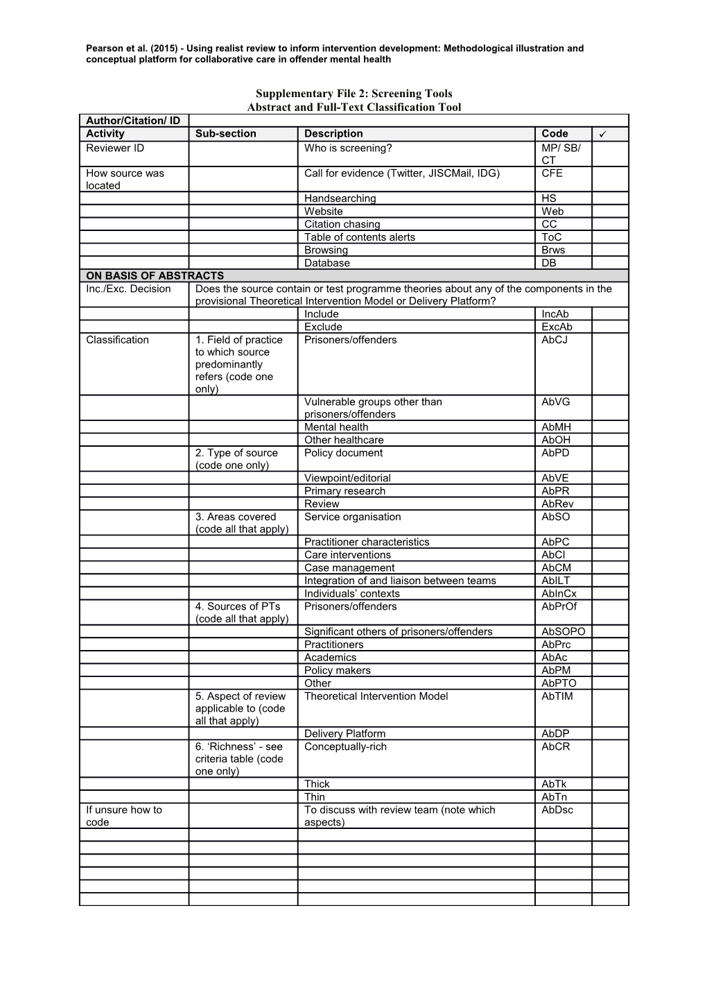 Supplementary File 2: Screening Tools