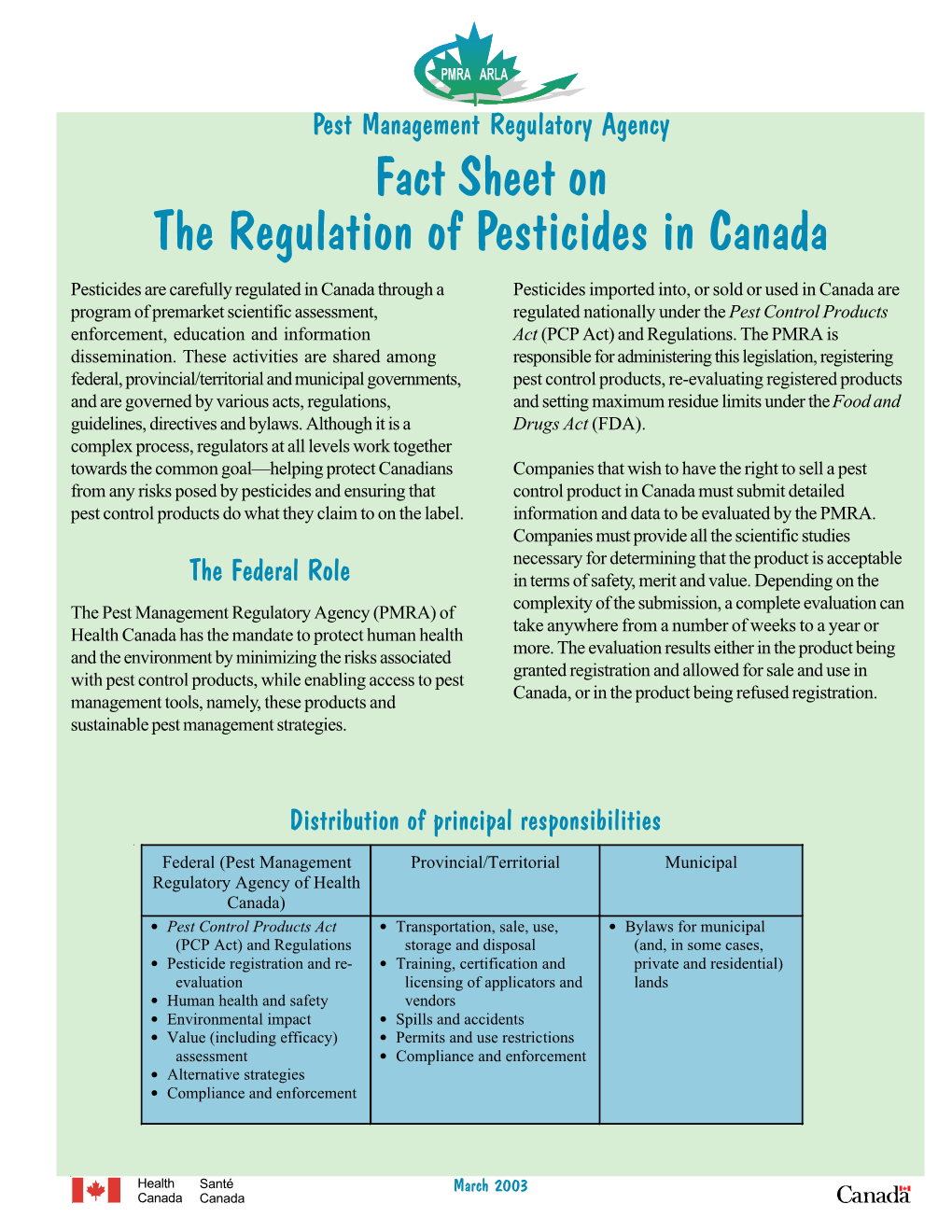 The Regulation of Pesticides in Canada