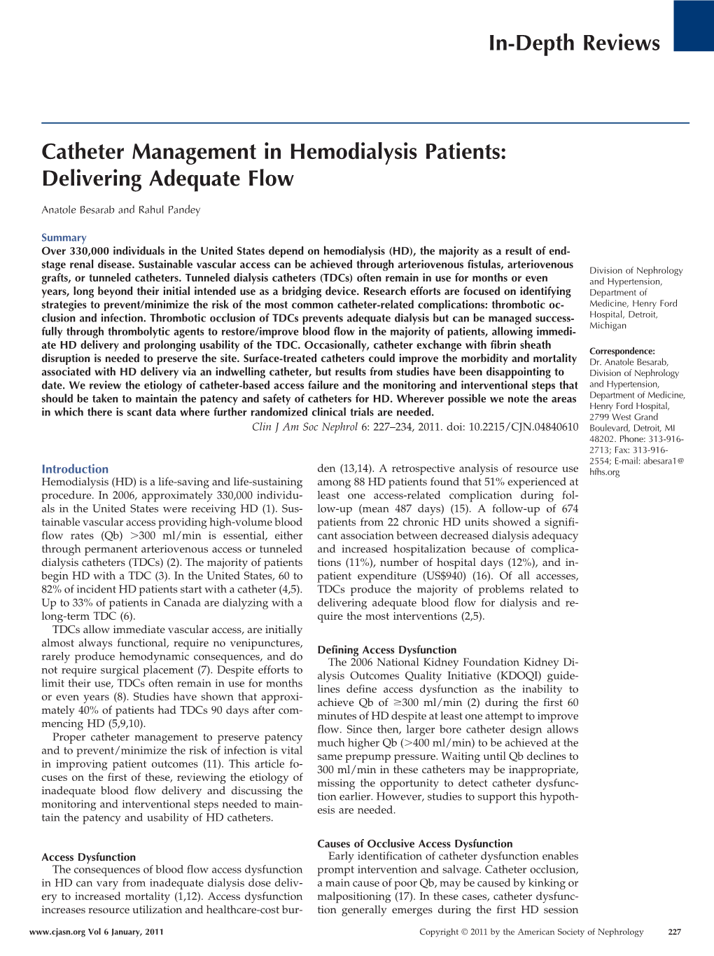 Catheter Management in Hemodialysis Patients: Delivering Adequate Flow