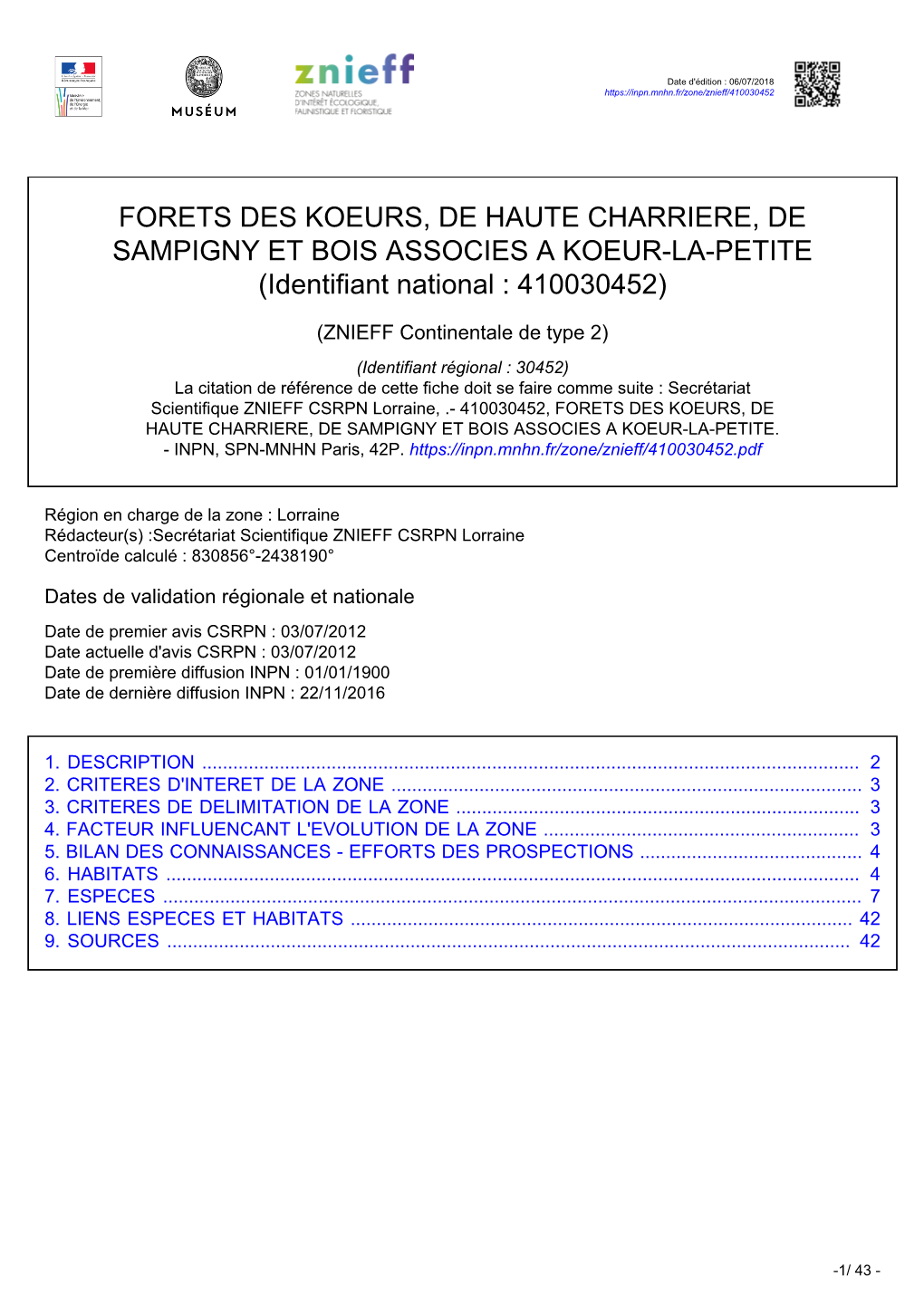 FORETS DES KOEURS, DE HAUTE CHARRIERE, DE SAMPIGNY ET BOIS ASSOCIES a KOEUR-LA-PETITE (Identifiant National : 410030452)