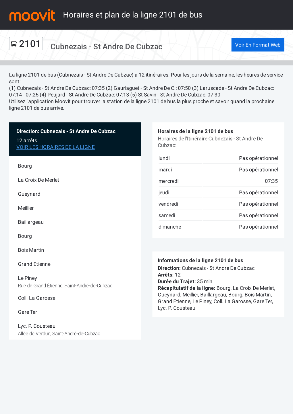 Horaires Et Trajet De La Ligne 2101 De Bus Sur Une Carte