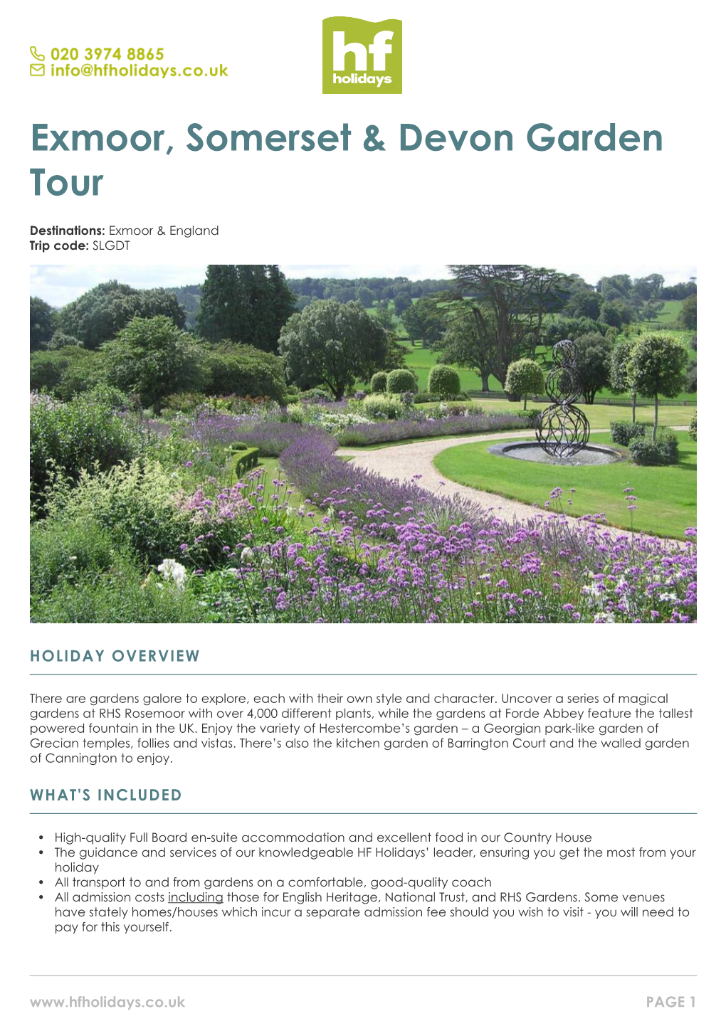 Exmoor, Somerset & Devon Garden Tour