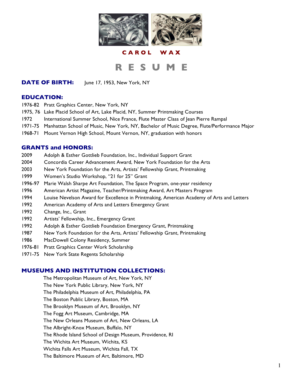 Carol Wax Resume