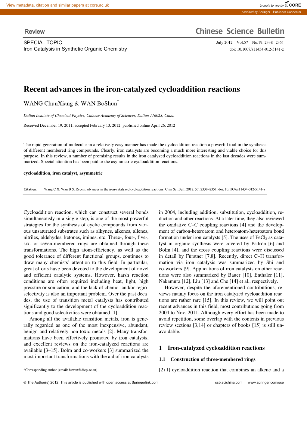 Recent Advances in the Iron-Catalyzed Cycloaddition Reactions