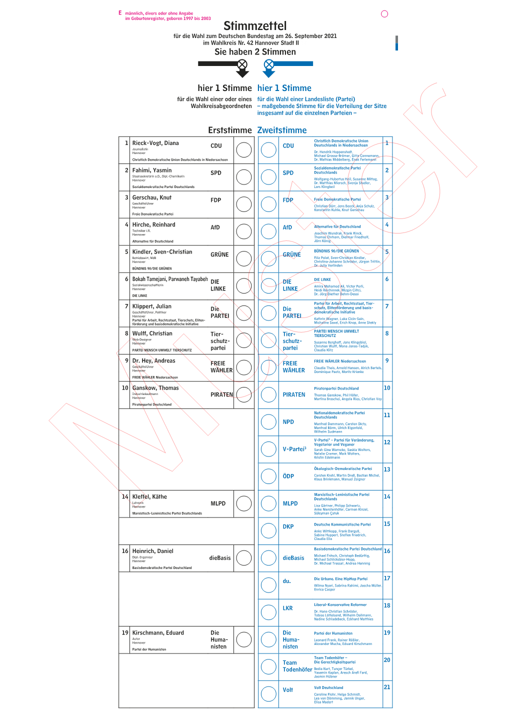 Muster-Stimmzettel H