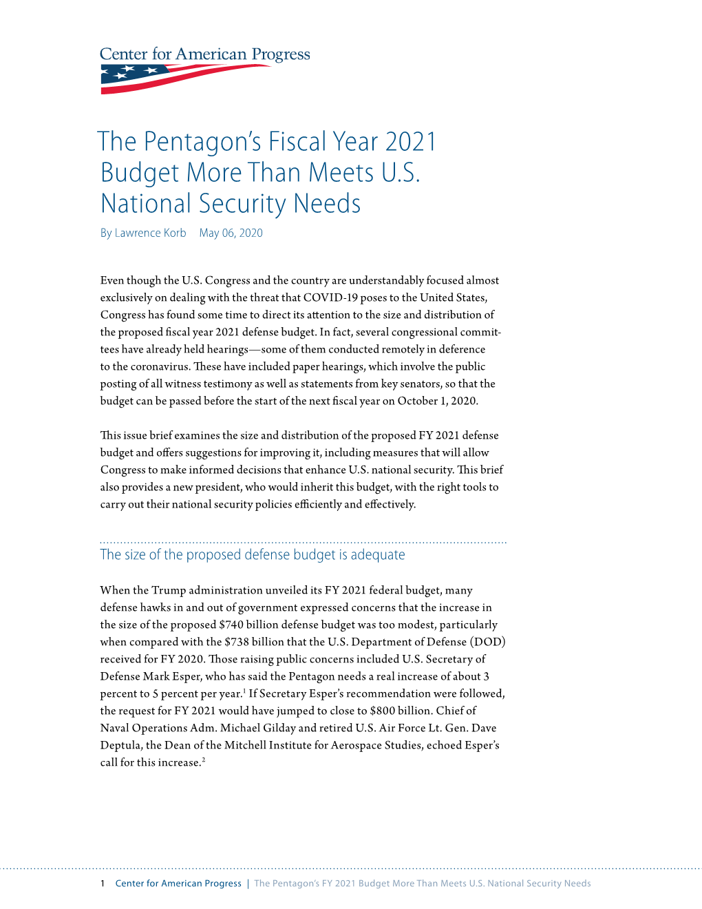 The Pentagon's Fiscal Year 2021 Budget More Than Meets U.S