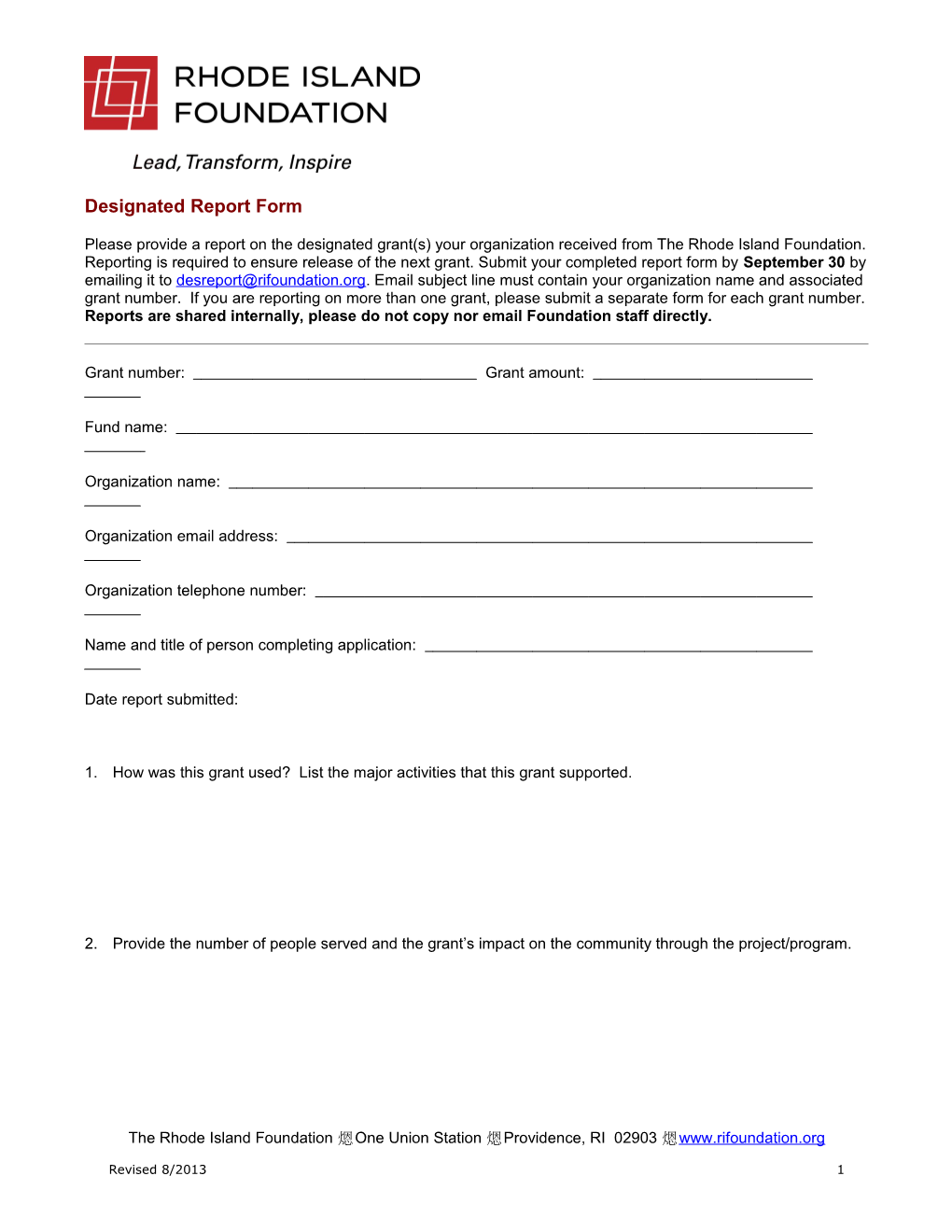 Designated Report Form