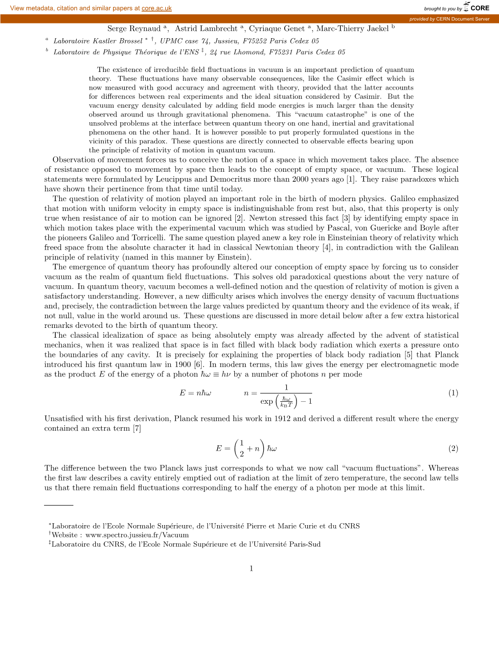 Quantum Vacuum Fluctuations