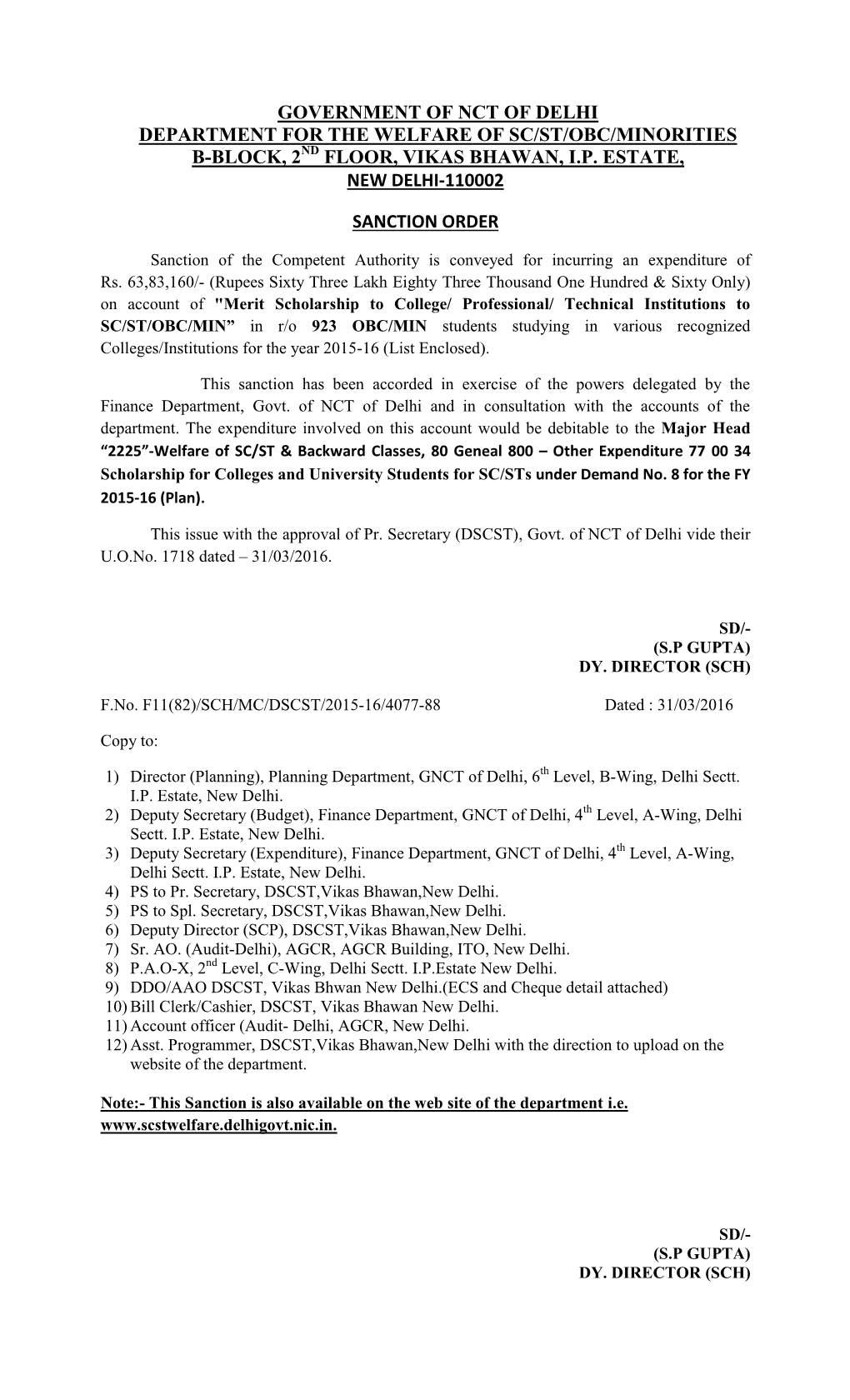 Floor, Vikas Bhawan, Ip Estate, New Delhi-110002 Sanction Order