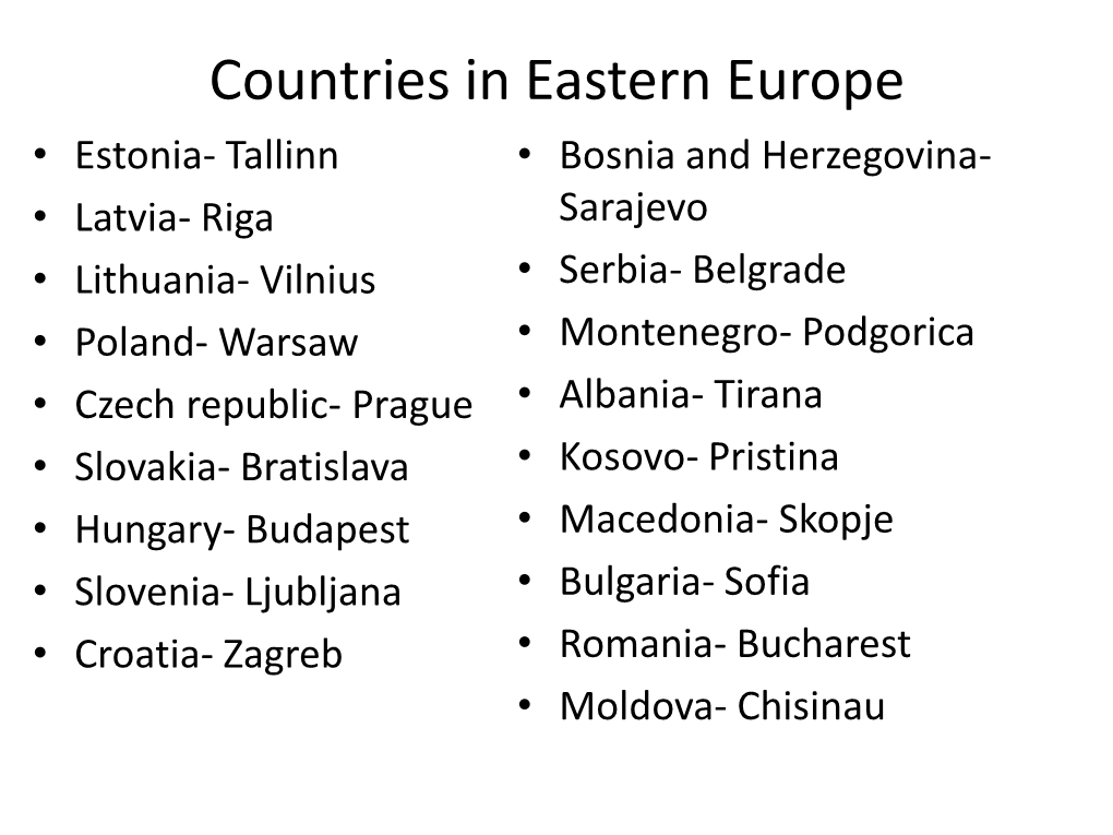 Countries in Eastern Europe