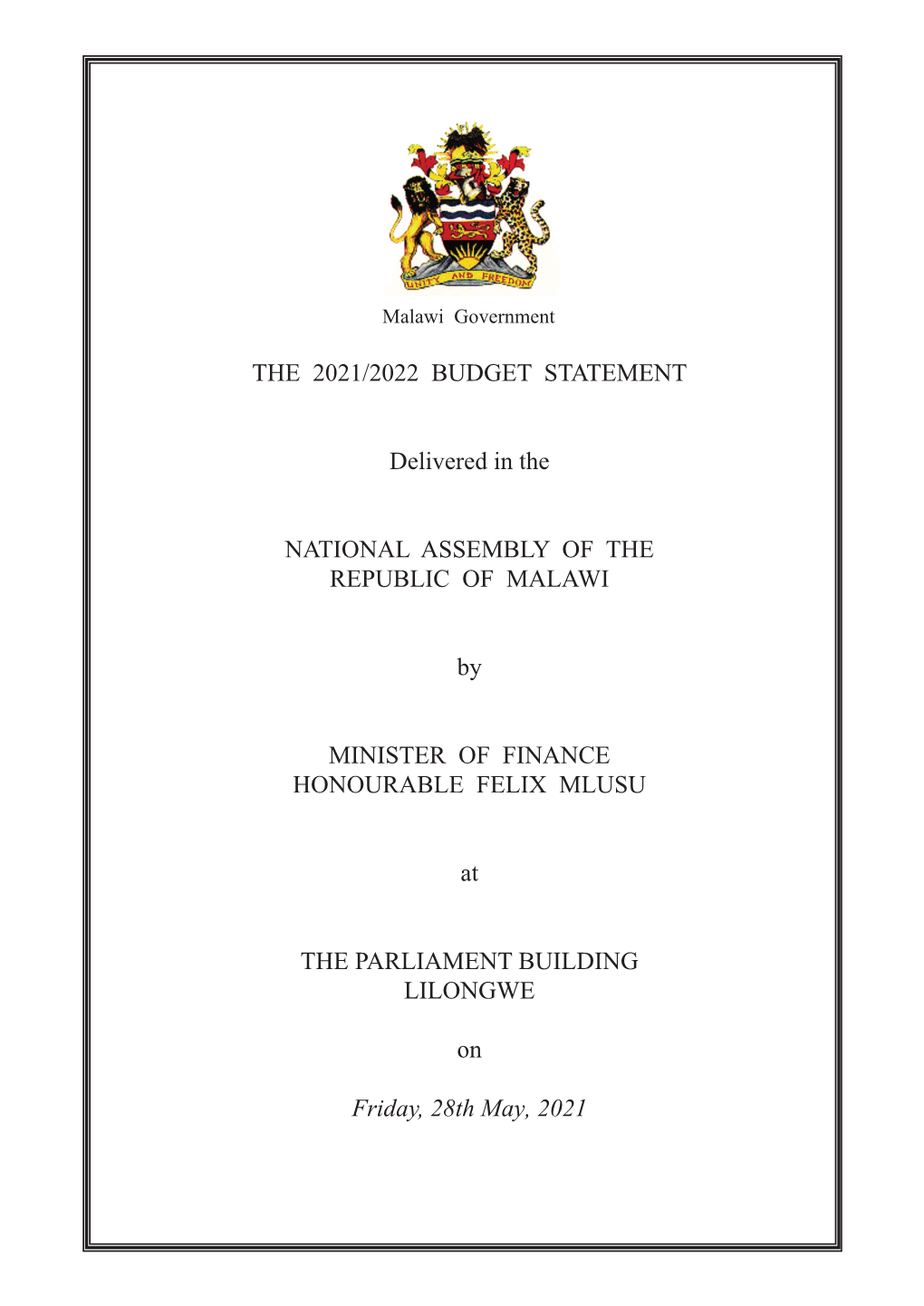 2021-2022 National Budget Statement