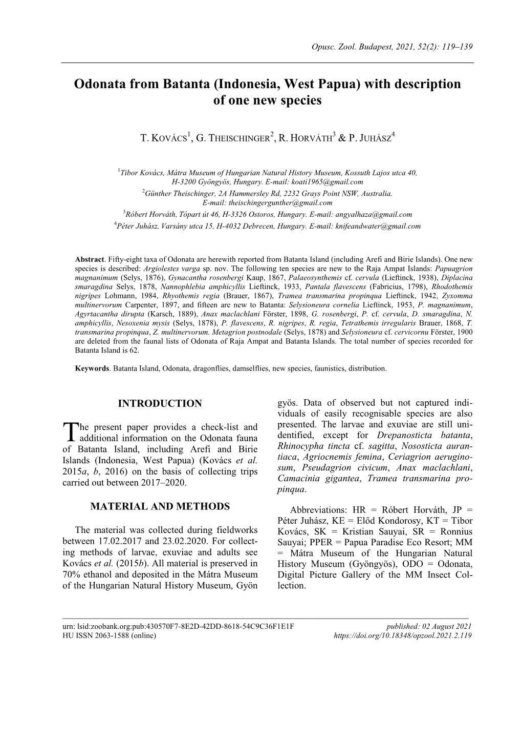 Odonata from Batanta (Indonesia, West Papua) with Description of One New Species