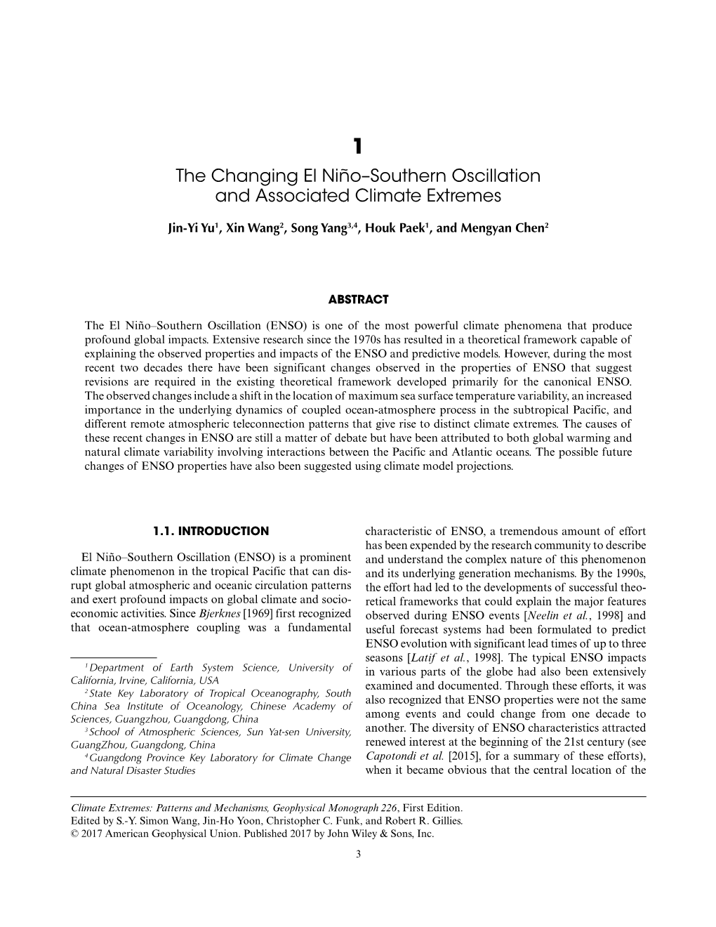 The Changing El Niño–Southern Oscillation and Associated Climate Extremes