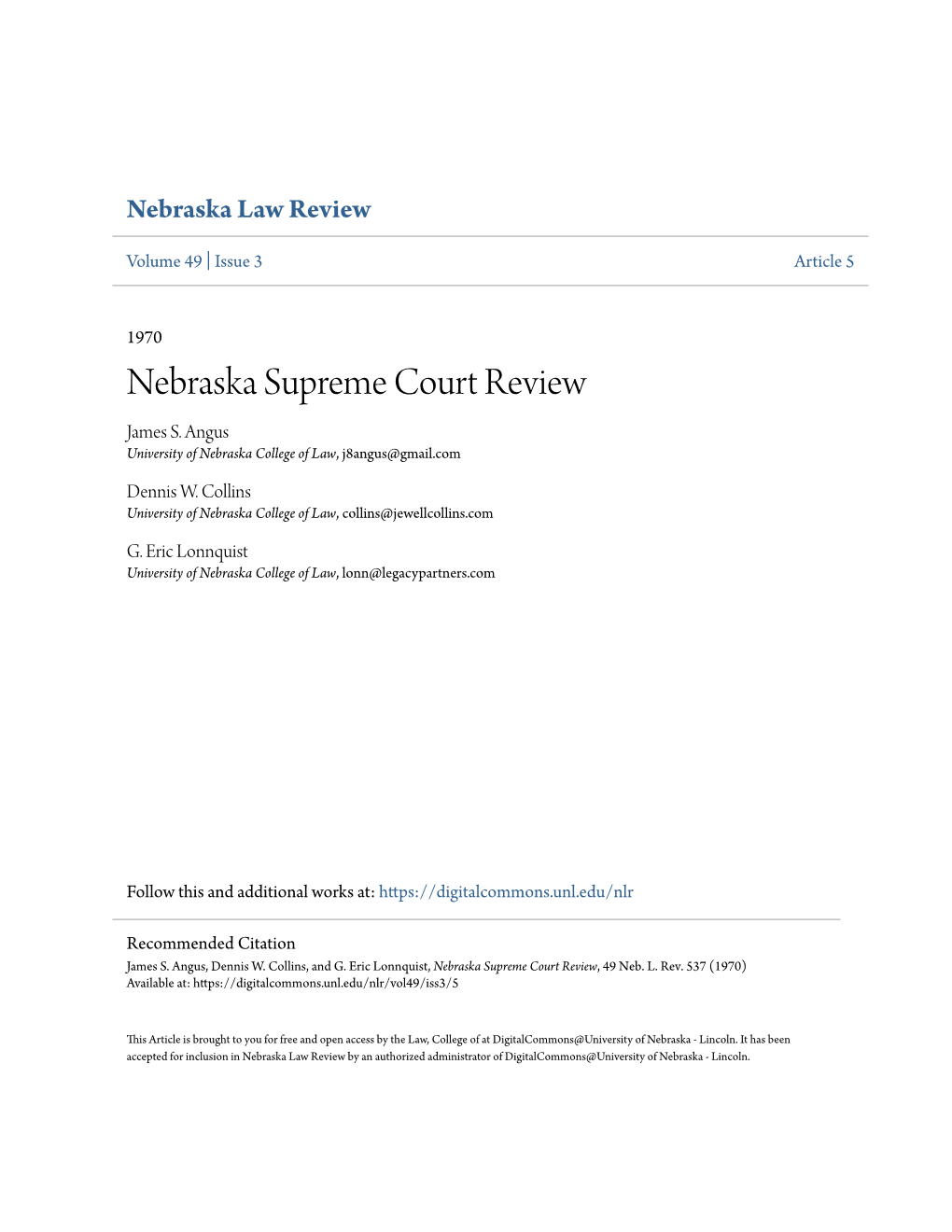 Nebraska Supreme Court Review James S