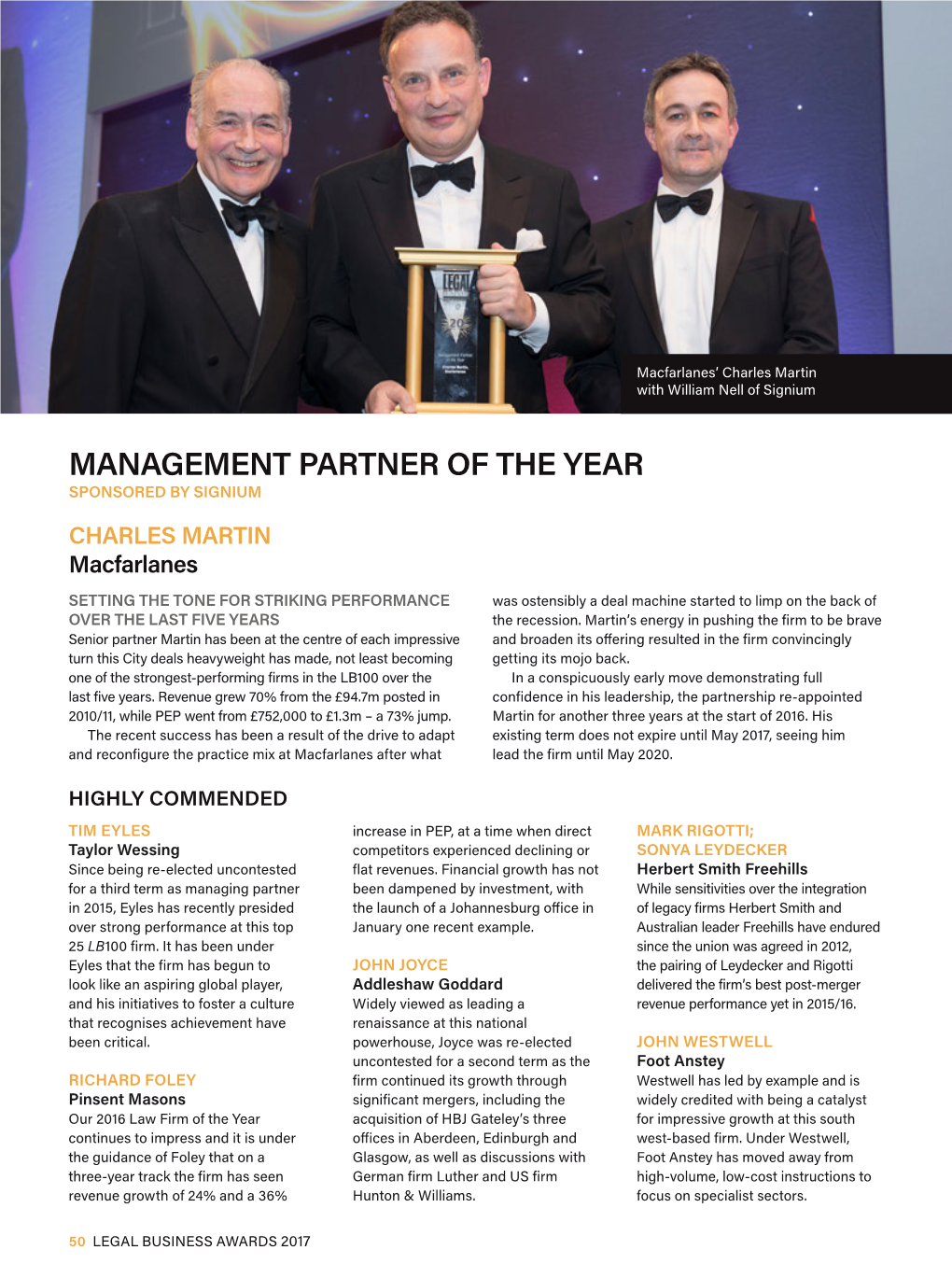 MANAGEMENT PARTNER of the YEAR Local Knowledge SPONSORED by SIGNIUM