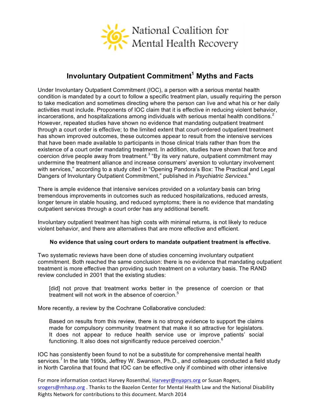 Involuntary Outpatient Commitment1 Myths and Facts