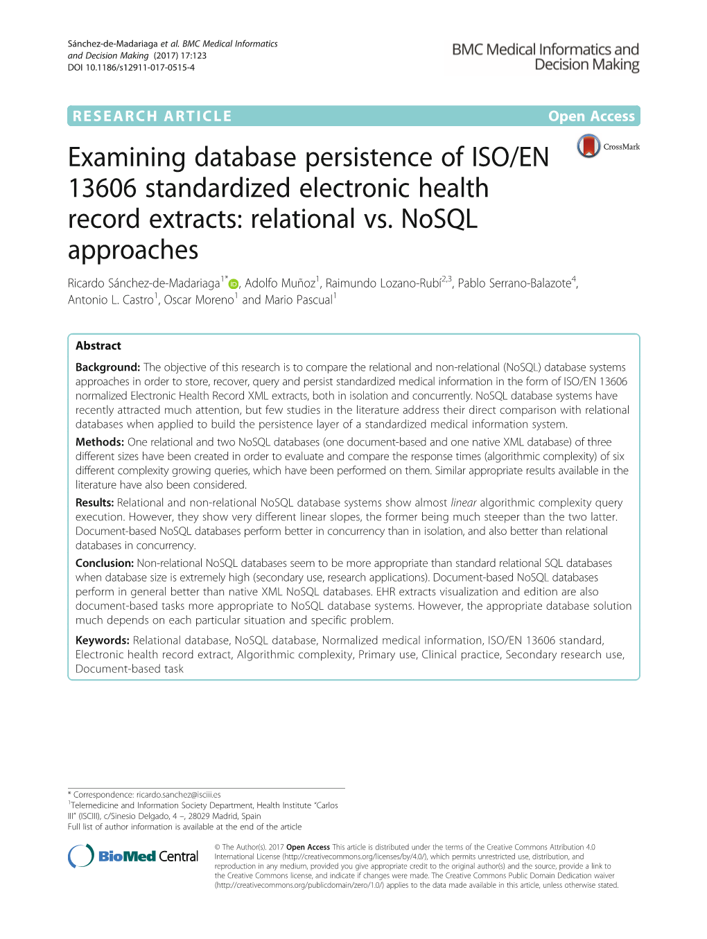 Examining Database Persistence of ISO/EN 13606 Standardized Electronic Health Record Extracts: Relational Vs