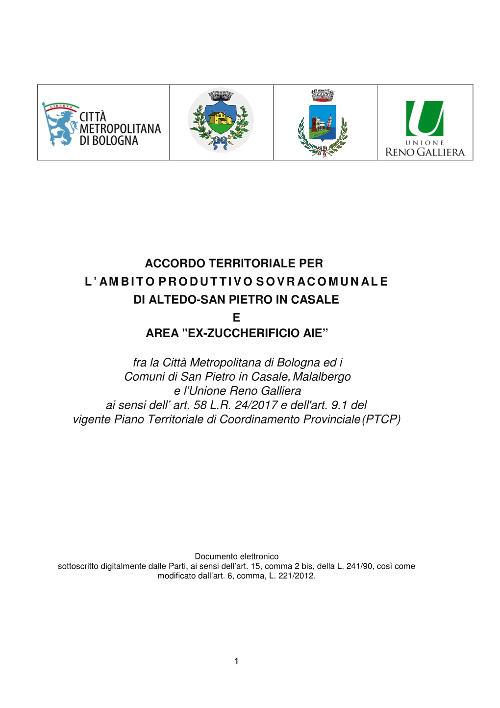 Accordo Territoriale Per L'ambito Produttivo Sovracomunale Di Altedo