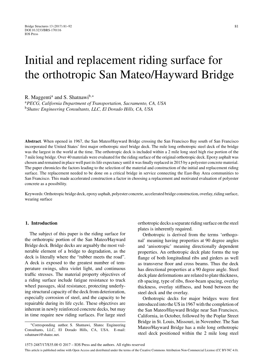 Initial and Replacement Riding Surface for the Orthotropic San Mateo/Hayward Bridge