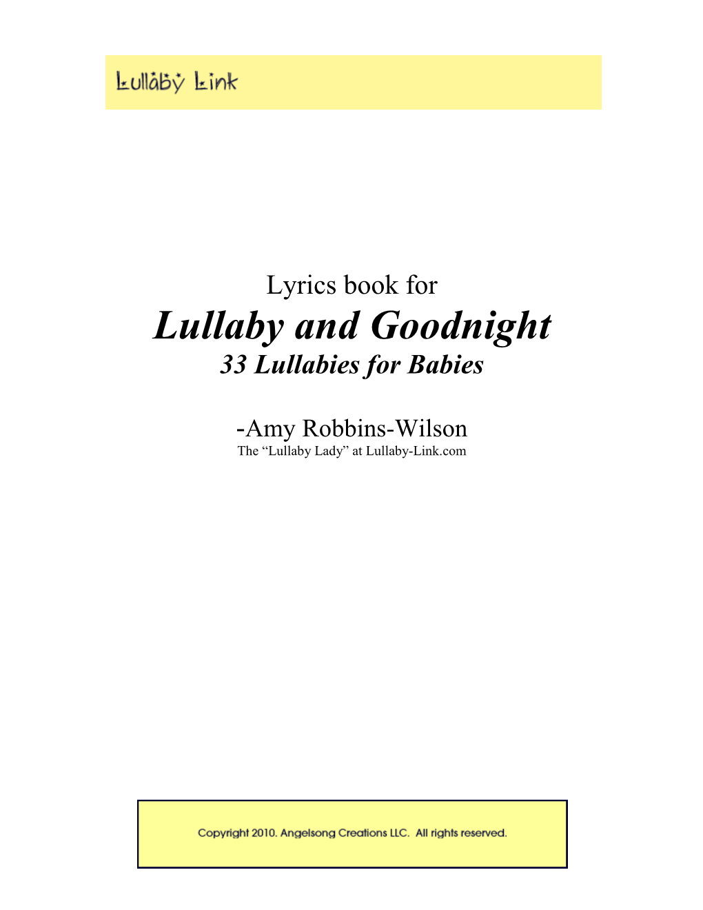 Lullaby and Goodnight Lyrics Book