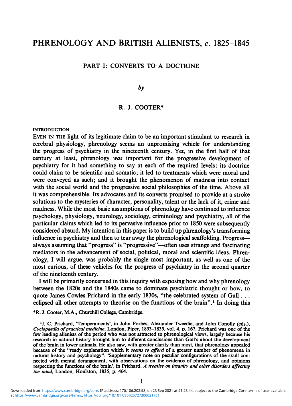 PHRENOLOGY and BRITISH ALIENISTS, C. 1825-1845