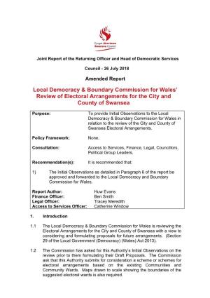 Local Democracy & Boundary Commission for Wales' Review Of
