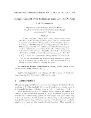 Rings Radical Over Subrings and Left FBN-Ring 1 Introduction