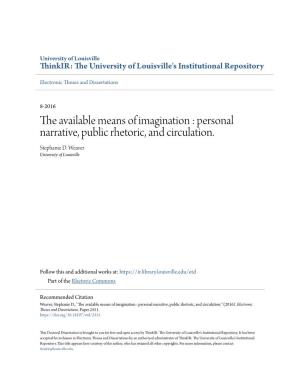 The Available Means of Imagination : Personal Narrative, Public Rhetoric, and Circulation