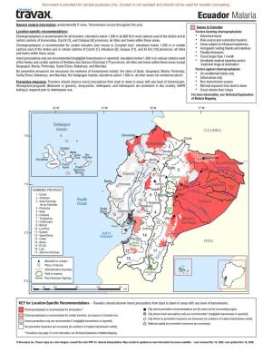 Ecuador Malaria General Malaria Information: Predominantly P