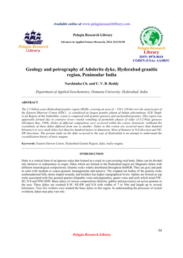 Geology and Petrography of Adolerite Dyke, Hyderabad Granitic Region, Peninsular India