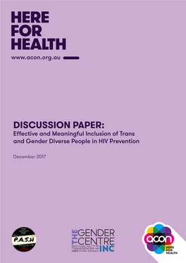 DISCUSSION PAPER: Effective and Meaningful Inclusion of Trans and Gender Diverse People in HIV Prevention