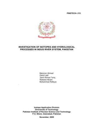 Investigation of Isotopes and Hydrological Processes in Indus River System, Pakistan