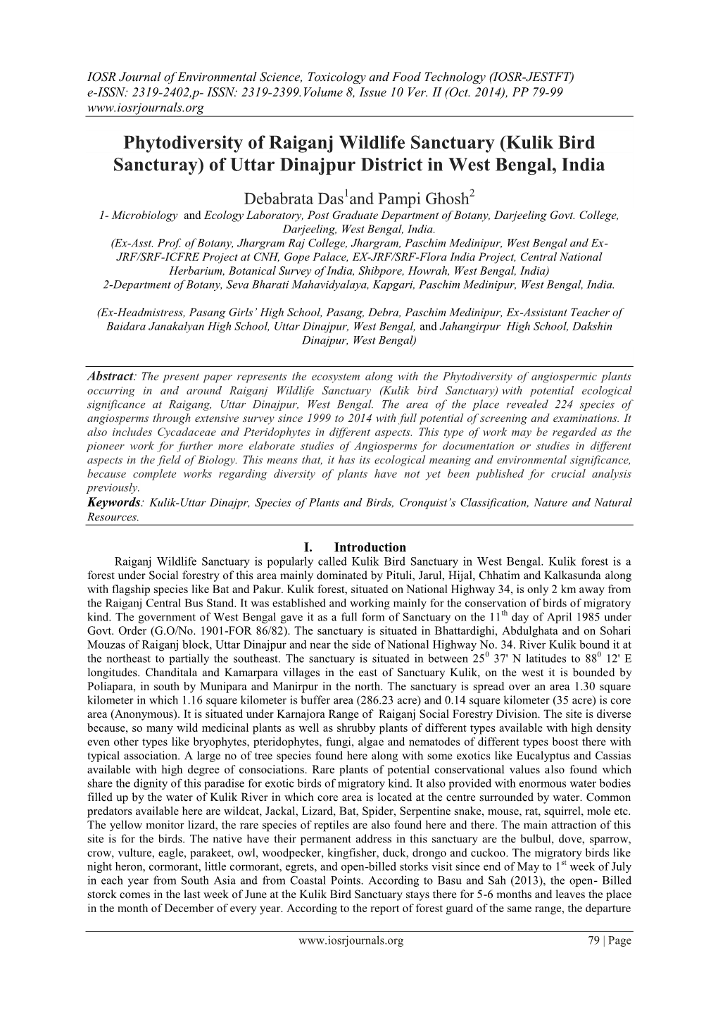 Phytodiversity of Raiganj Wildlife Sanctuary (Kulik Bird Sancturay) of Uttar Dinajpur District in West Bengal, India