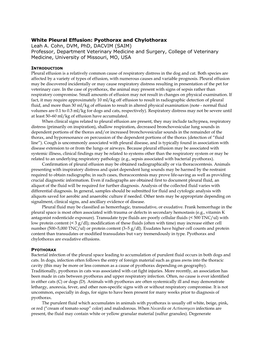 White Pleural Effusion: Pyothorax and Chylothorax Leah A