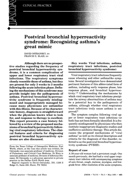 Postviral Bronchial Hyperreactivity Syndrome: Recognizing Asthma's