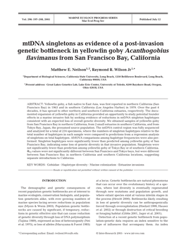 Mtdna Singletons As Evidence of a Post-Invasion Genetic Bottleneck in Yellowfin Goby Acanthogobius Flavimanus from San Francisco Bay, California