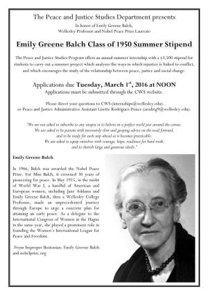 Emily Greene Balch Class of 1950 Summer Stipend