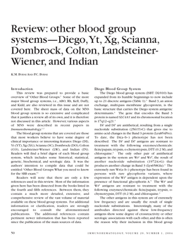 Other Blood Group Systems—Diego,Yt, Xg, Scianna, Dombrock